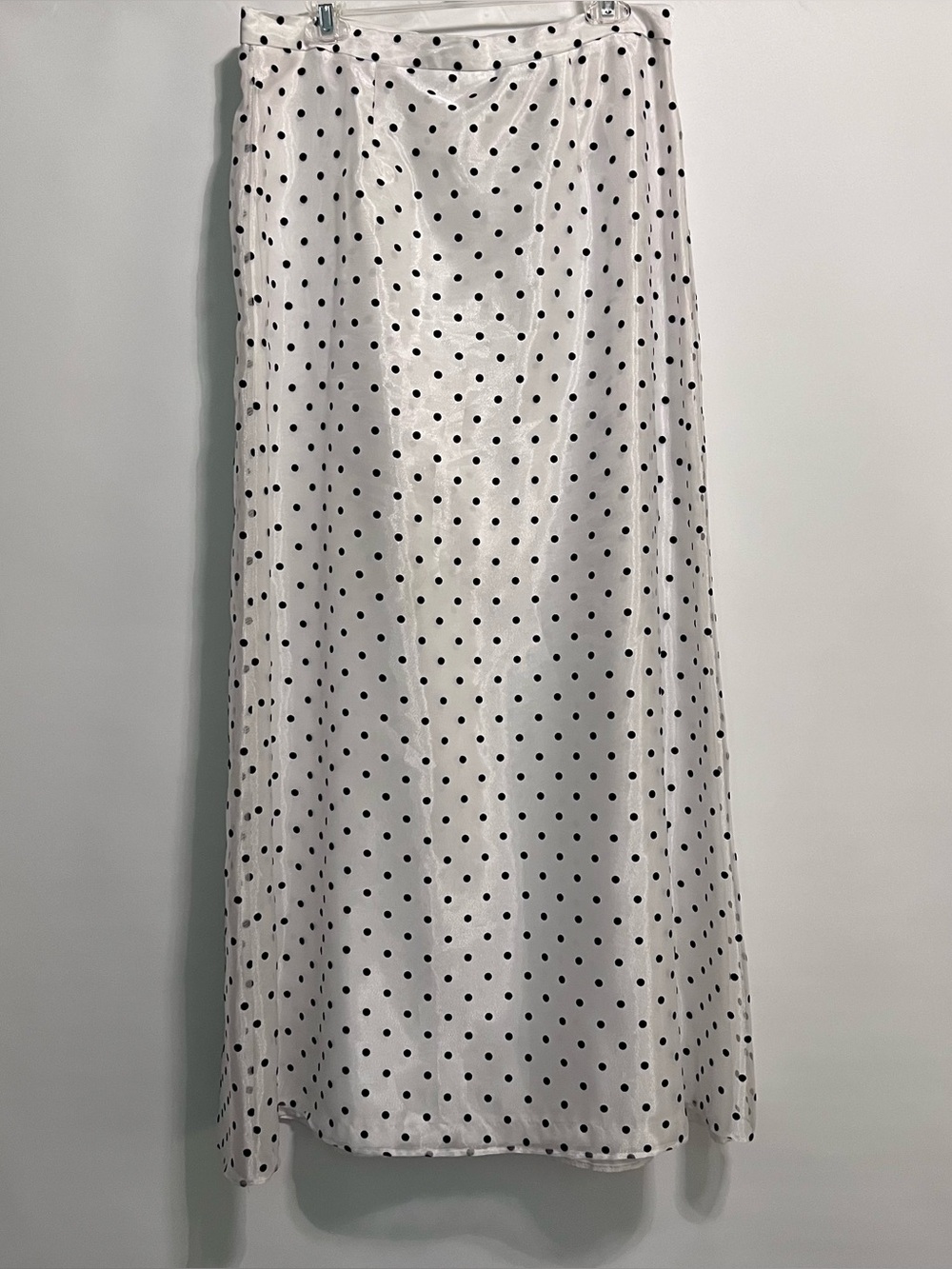Black Velvet Polka Dots on White Tulle Over White Taffeta Maxi Skirt